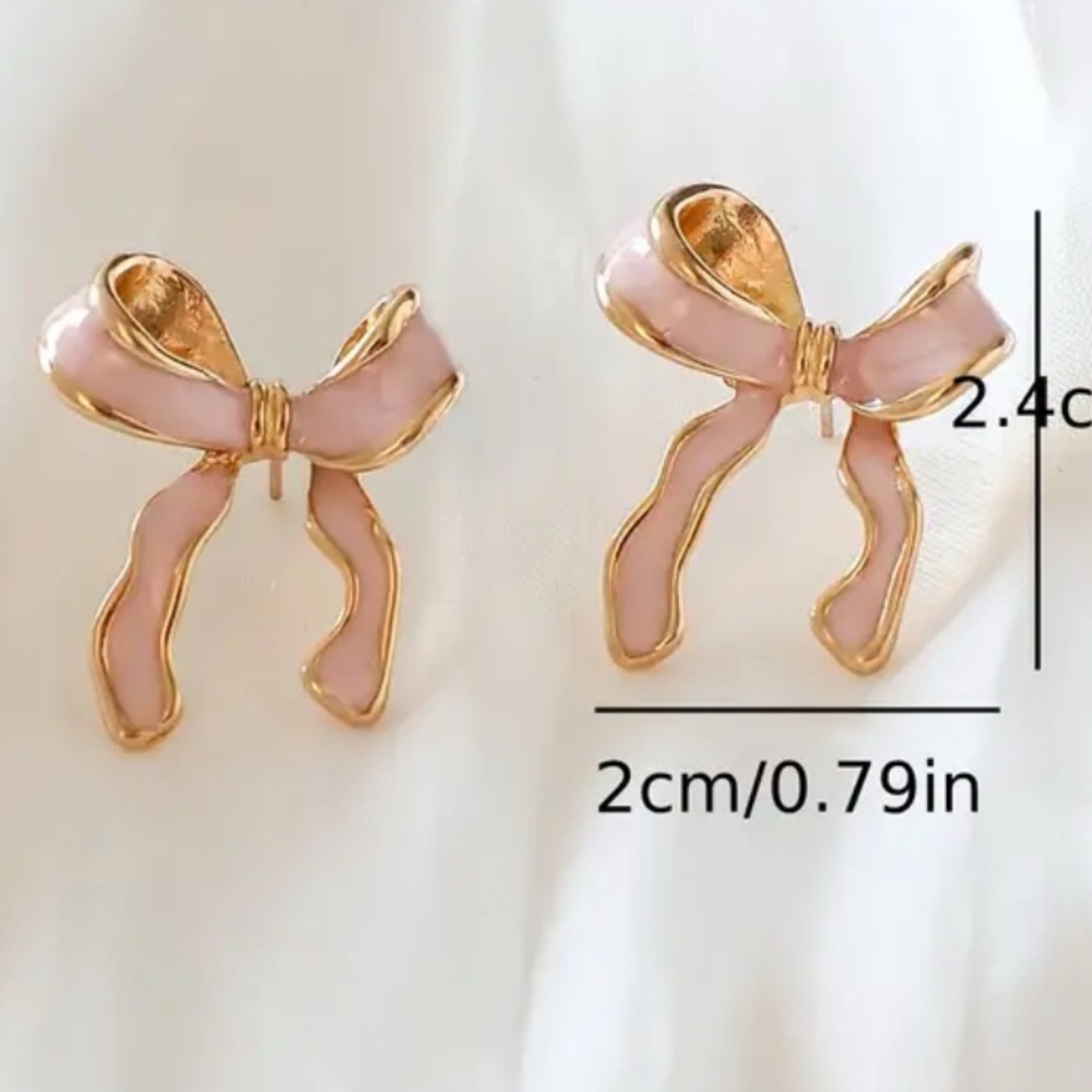 Pink Bow post and gold trim earrings - Picture 3 of 3